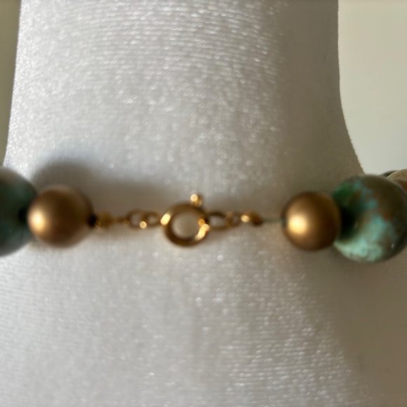 Chunky Wooden Bead Necklace with Gold and Turquoise Accents - Picture 7 of 8